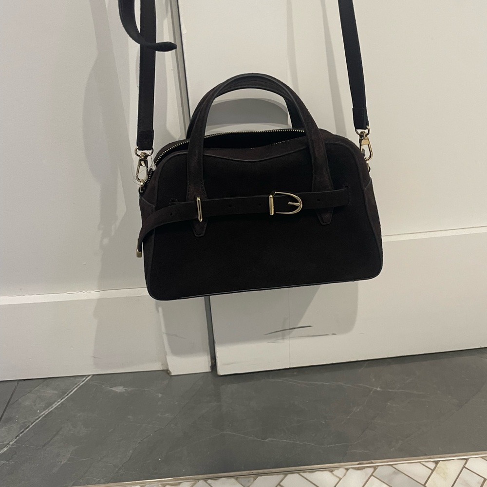 Madewell Dark Brown Suede Top-Handle Satchel with Strap - Picture 5 of 5